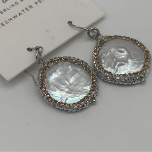 NWT Freshwater Pearl Sterling Silver Earrings with Halo Setting Dangle‎ Round